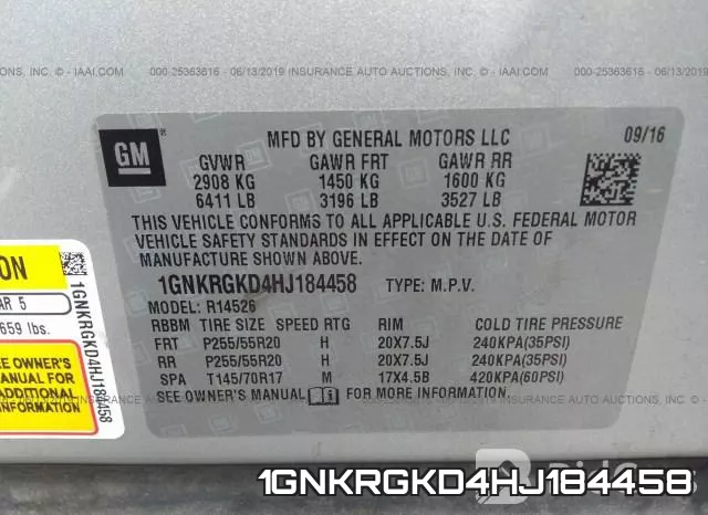 1GNKRGKD4HJ184458 фото 10