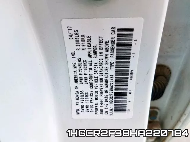 1HGCR2F38HA220784 фото 2