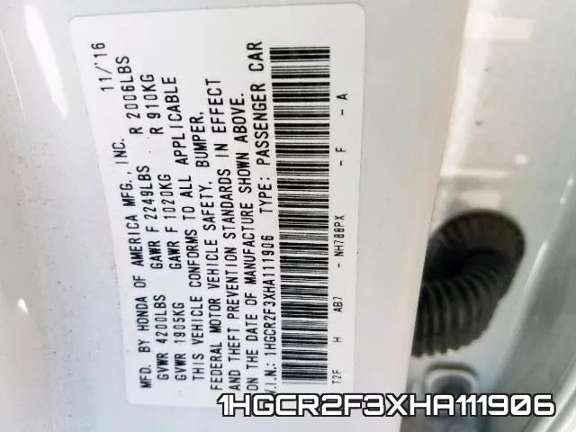 1HGCR2F3XHA111906 фото 2