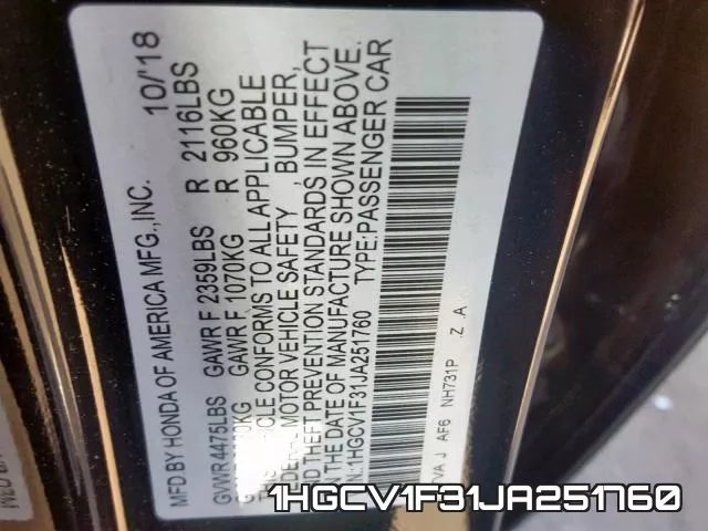 1HGCV1F31JA251760 фото 2