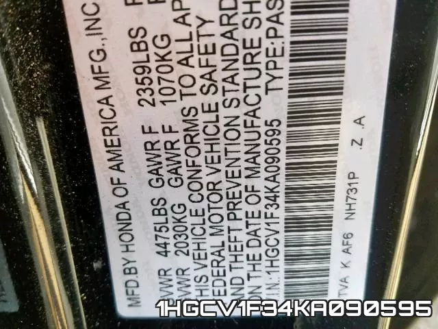 1HGCV1F34KA090595 фото 2