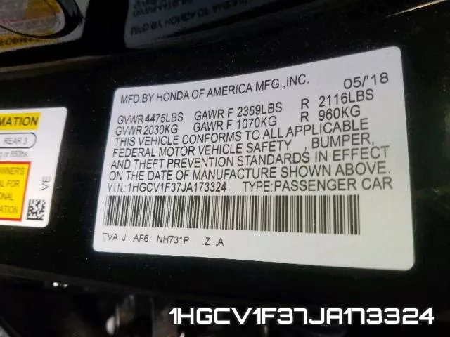 1HGCV1F37JA173324 фото 2