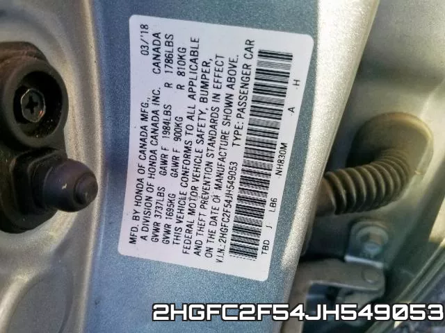 2HGFC2F54JH549053 фото 2