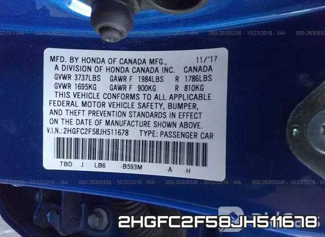 2HGFC2F58JH511678 фото 10
