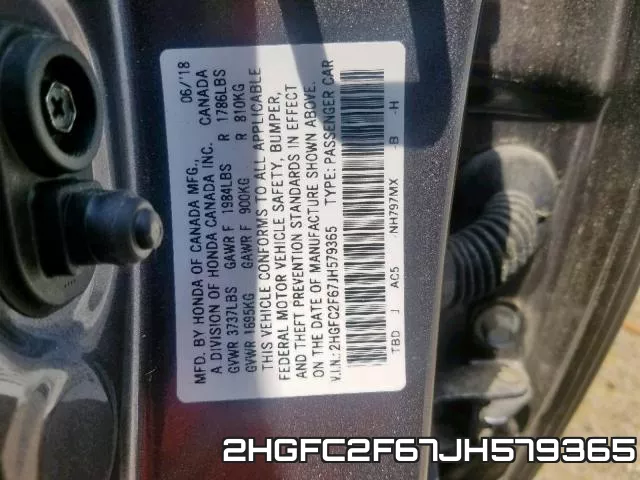 2HGFC2F67JH579365 фото 2
