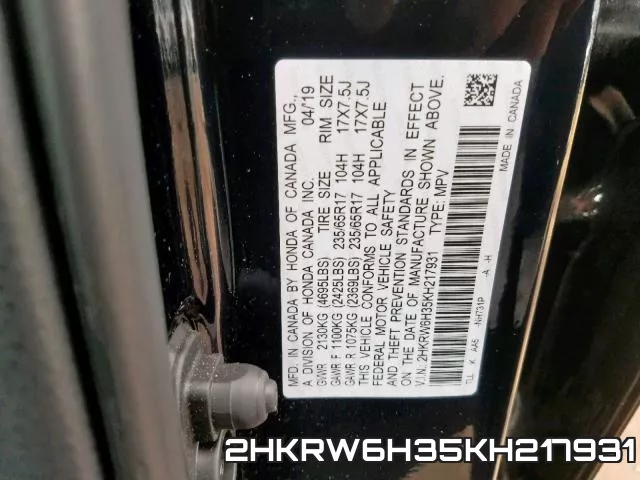 2HKRW6H35KH217931 фото 2