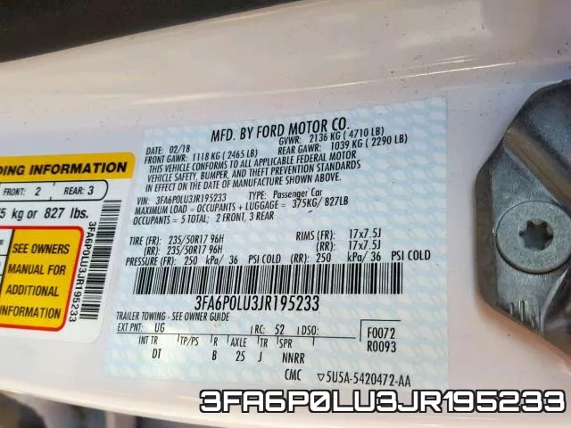 3FA6P0LU3JR195233 фото 2