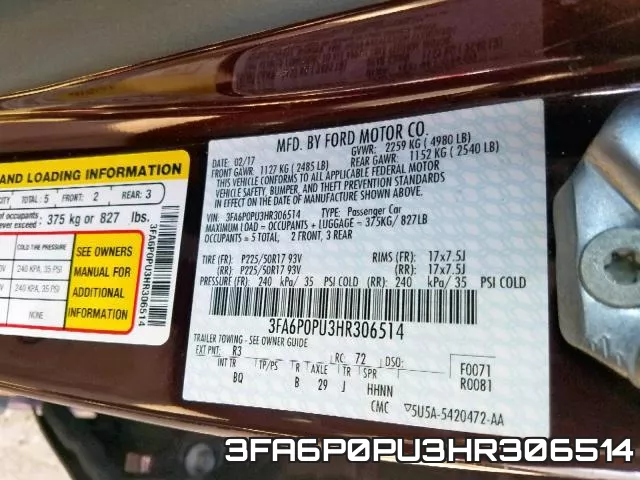 3FA6P0PU3HR306514 фото 2