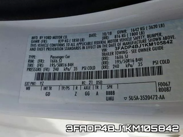 3FADP4BJ1KM105842 фото 2