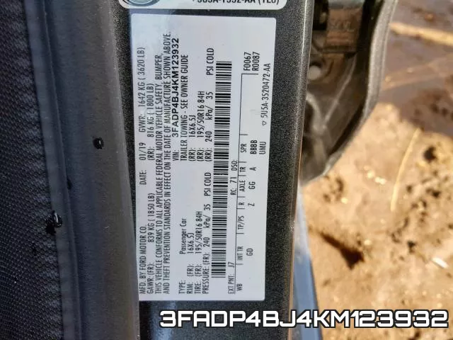 3FADP4BJ4KM123932 фото 2