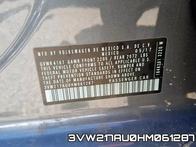 3VW217AU0HM061287 фото 2