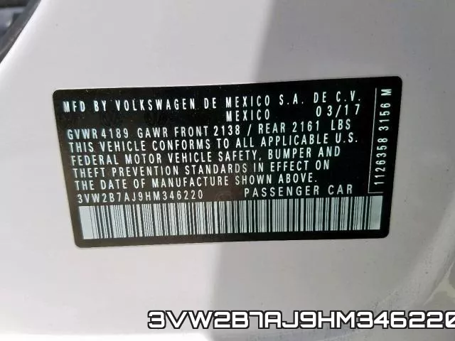 3VW2B7AJ9HM346220 фото 2