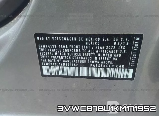 3VWCB7BU1KM171952 фото 10