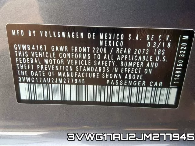 3VWG17AU2JM277945 фото 2
