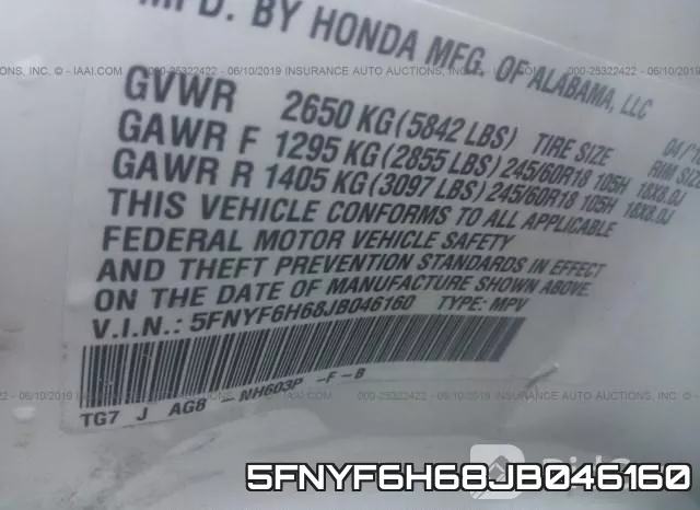 5FNYF6H68JB046160 фото 10