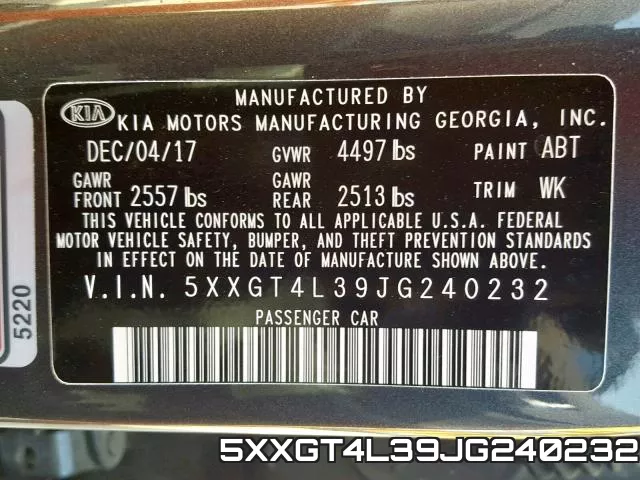 5XXGT4L39JG240232 фото 2