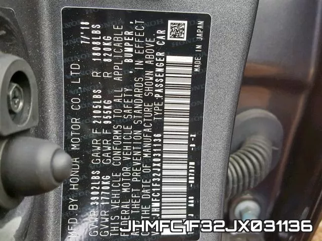 JHMFC1F32JX031136 фото 2