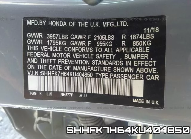 SHHFK7H64KU404850 фото 10