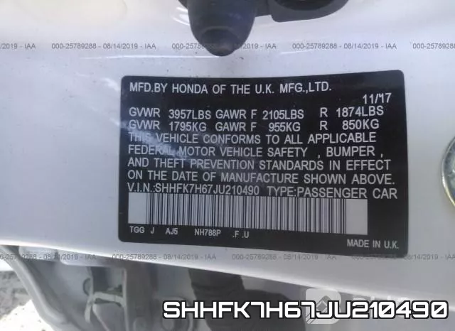 SHHFK7H67JU210490 фото 9