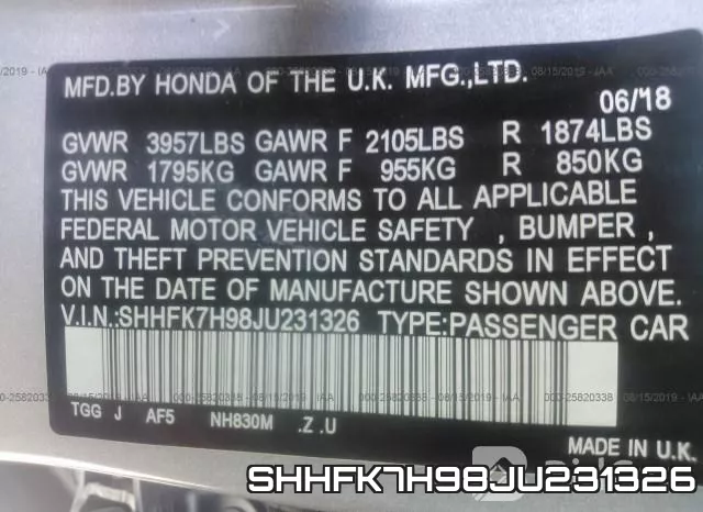 SHHFK7H98JU231326 фото 10
