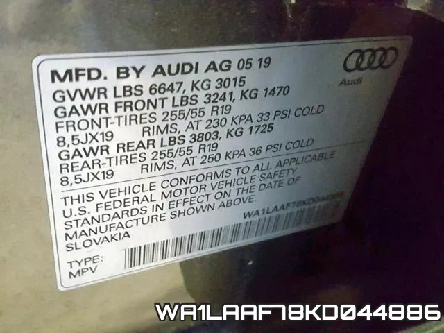 WA1LAAF78KD044886 фото 2