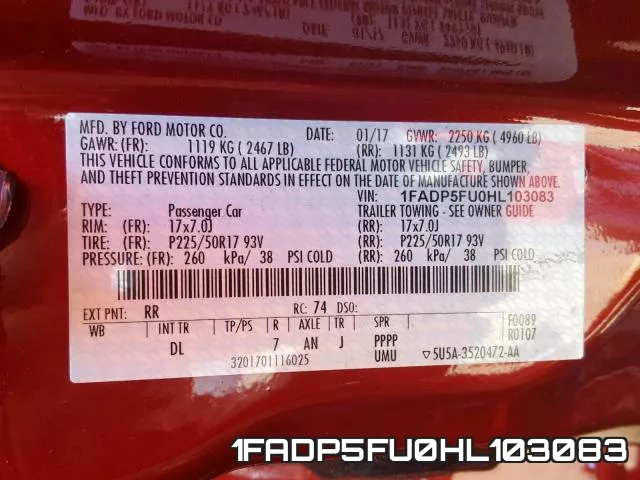 1FADP5FU0HL103083 фото 2
