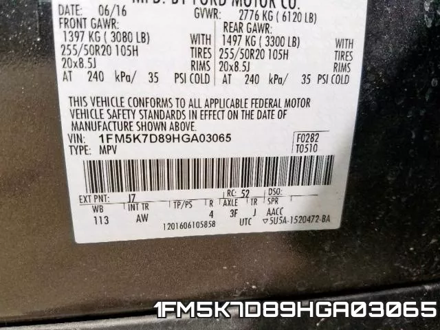 1FM5K7D89HGA03065 фото 2