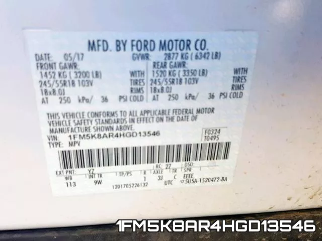 1FM5K8AR4HGD13546 фото 2