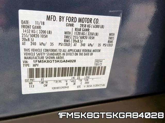 1FM5K8GT5KGA84028 фото 2