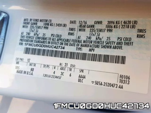1FMCU0GD0HUC42734 фото 2