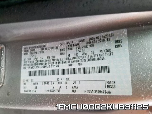 1FMCU0GD2KUB31125 фото 2