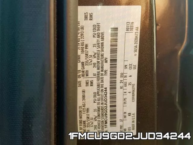 1FMCU9GD2JUD34244 фото 2