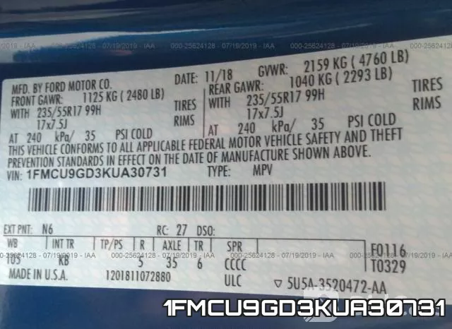 1FMCU9GD3KUA30731 фото 10