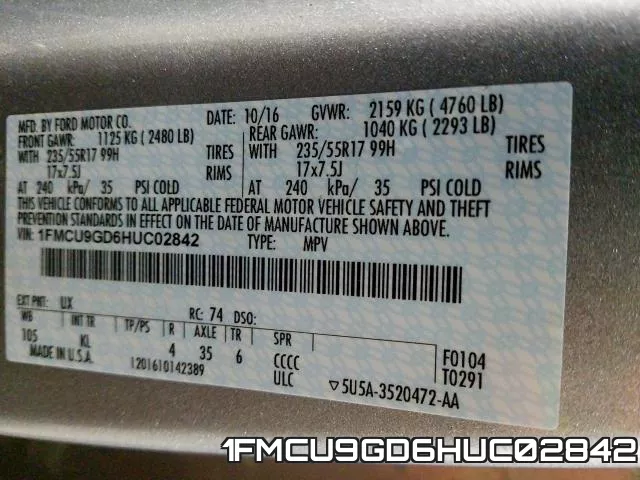 1FMCU9GD6HUC02842 фото 2