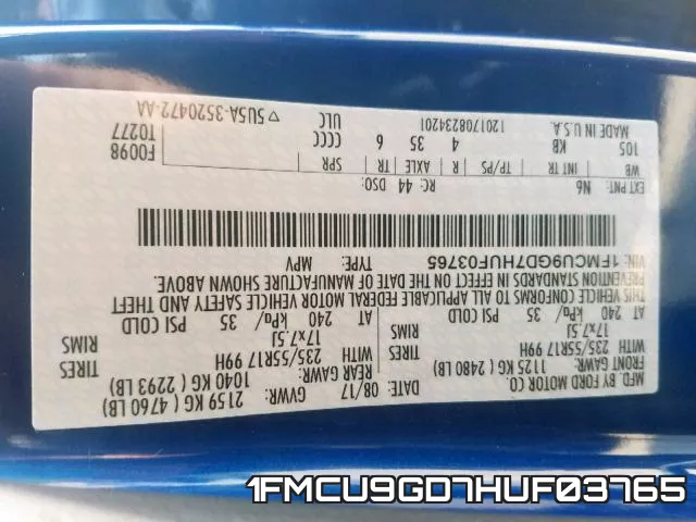 1FMCU9GD7HUF03765 фото 2