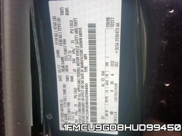 1FMCU9GD8HUD99450 фото 2