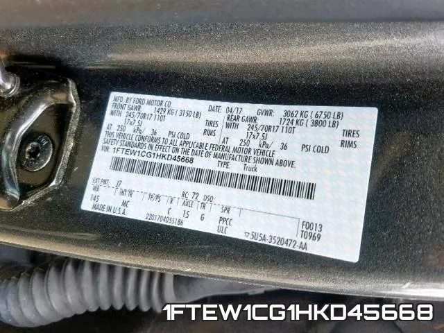1FTEW1CG1HKD45668 фото 2