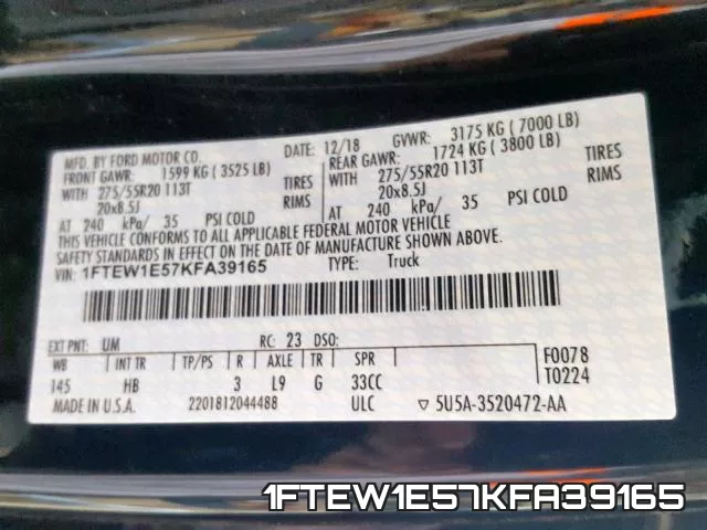 1FTEW1E57KFA39165 фото 2