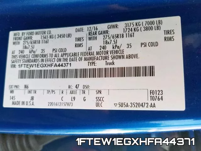 1FTEW1EGXHFA44371 фото 2
