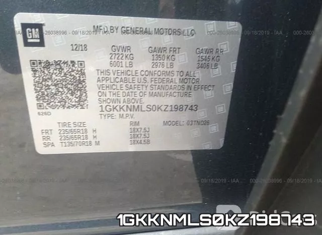 1GKKNMLS0KZ198743 фото 10