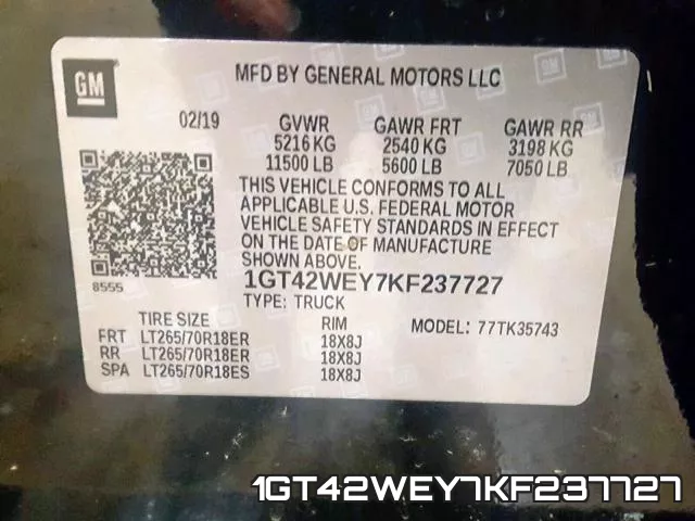 1GT42WEY7KF237727 фото 2