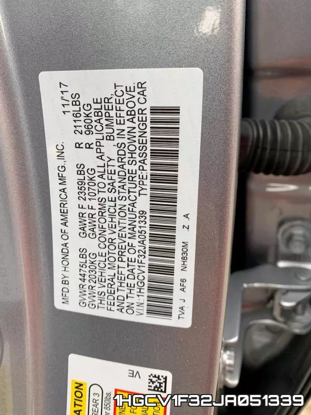 1HGCV1F32JA051339 фото 10
