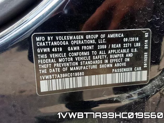 1VWBT7A39HC019560 фото 2