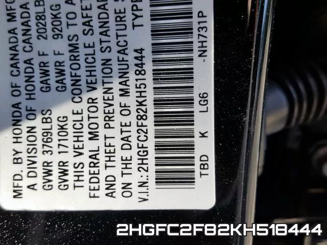 2HGFC2F82KH518444 фото 2