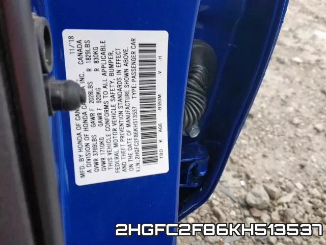 2HGFC2F86KH513537 фото 2