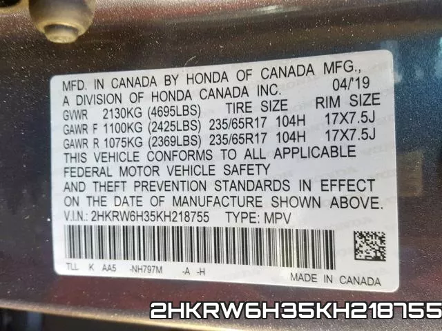 2HKRW6H35KH218755 фото 2