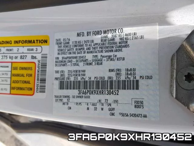 3FA6P0K9XHR130452 фото 2