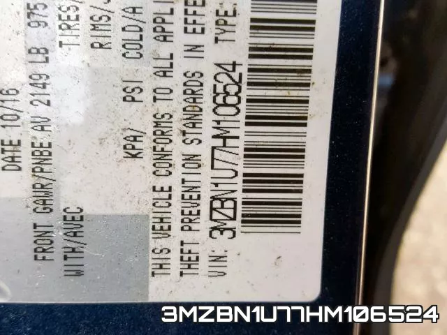3MZBN1U77HM106524 фото 2