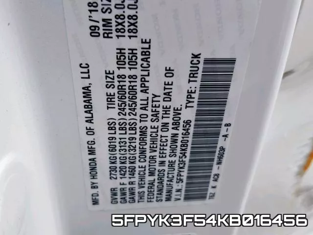5FPYK3F54KB016456 фото 2
