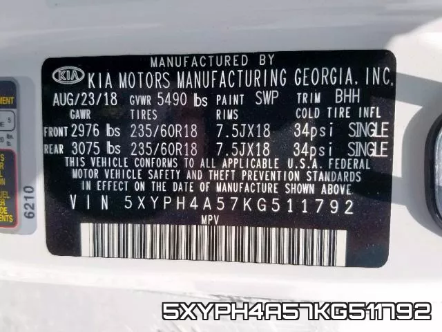 5XYPH4A57KG511792 фото 2